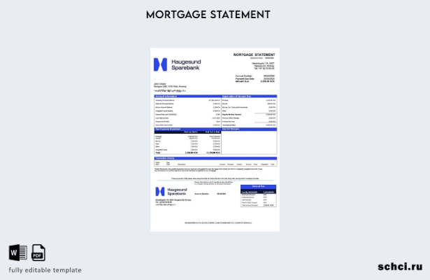 цифровая загрузка Норвегия Haugesund Sparebank Выписка по ипотеке Word и PDF шаб